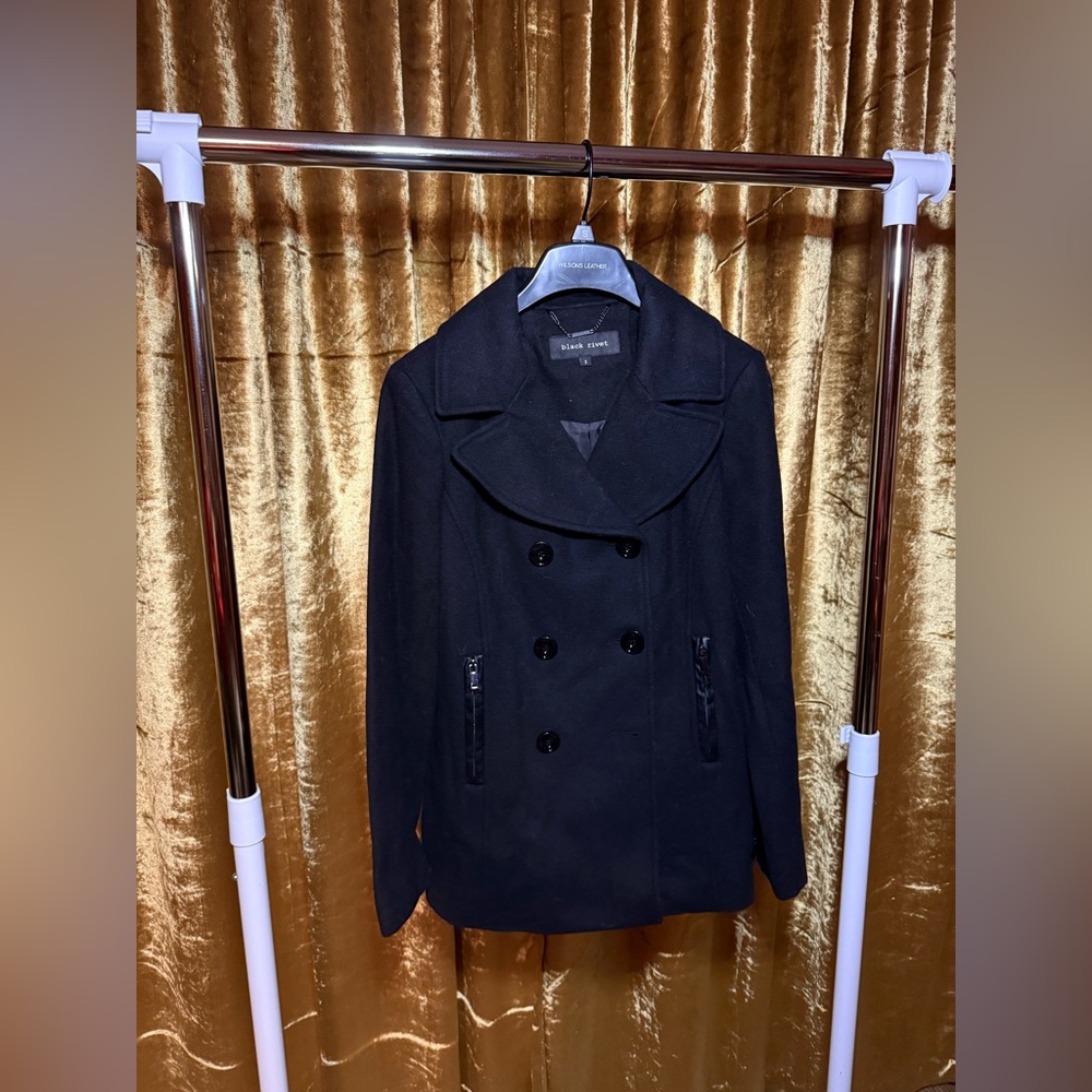 Black Rivet wool pea coat
